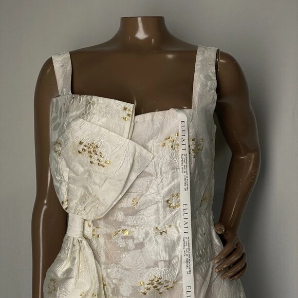 Elliatt Women's Octavia Jacquard Mini Dress – Size S – Ivory/Gold with Large Bow - Picture 10 of 11